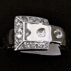 Lady's Belt Buckle Fashion Ring .925 Sterling Silver